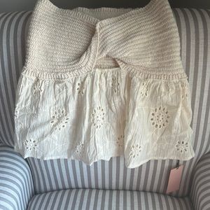 Summer off-white/beige strapless crochet and lace top